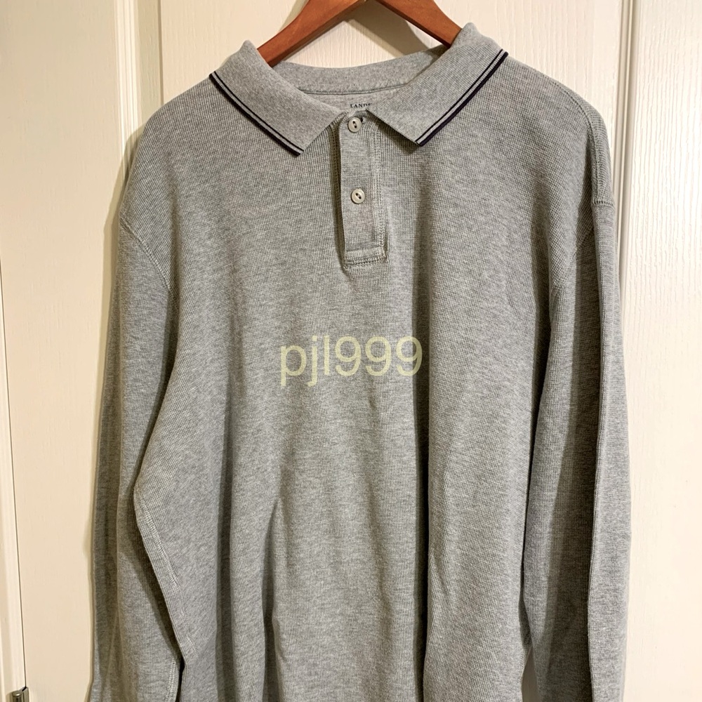 Men’s Land’s End thermal long sleeve polo XL. Grey w/navy trim